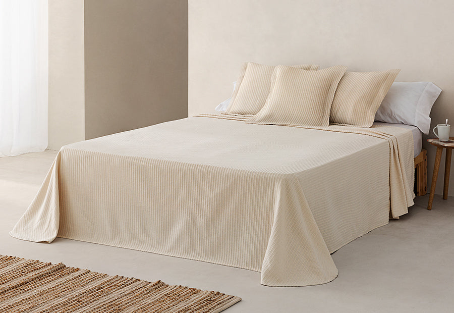 Colcha Piqué Jacquard Algodón LLARBONA Mediterránea Beige