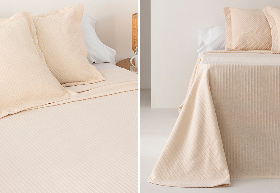 Colcha Piqué Jacquard Algodón LLARBONA Mediterránea Beige